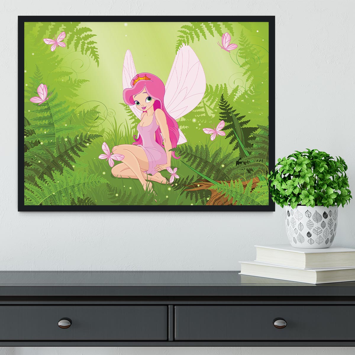 cute fairy into magic forest Framed Print - Canvas Art Rocks - 2