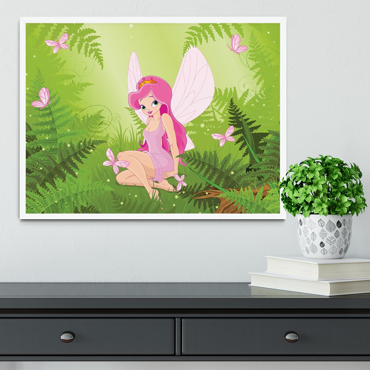 cute fairy into magic forest Framed Print - Canvas Art Rocks -6
