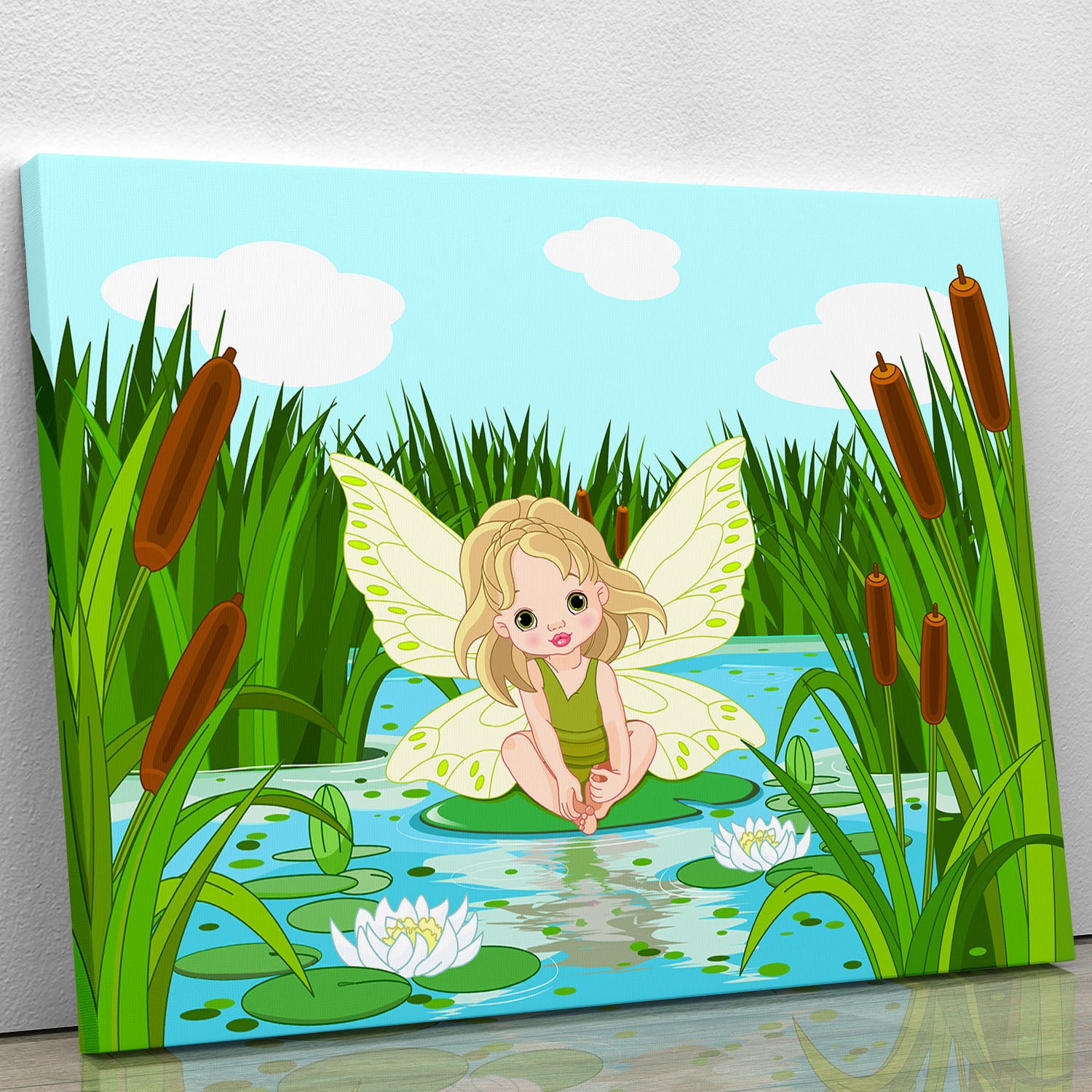 cute fairy sitting in leaf of lily Canvas Print or Poster - Canvas Art Rocks - 1