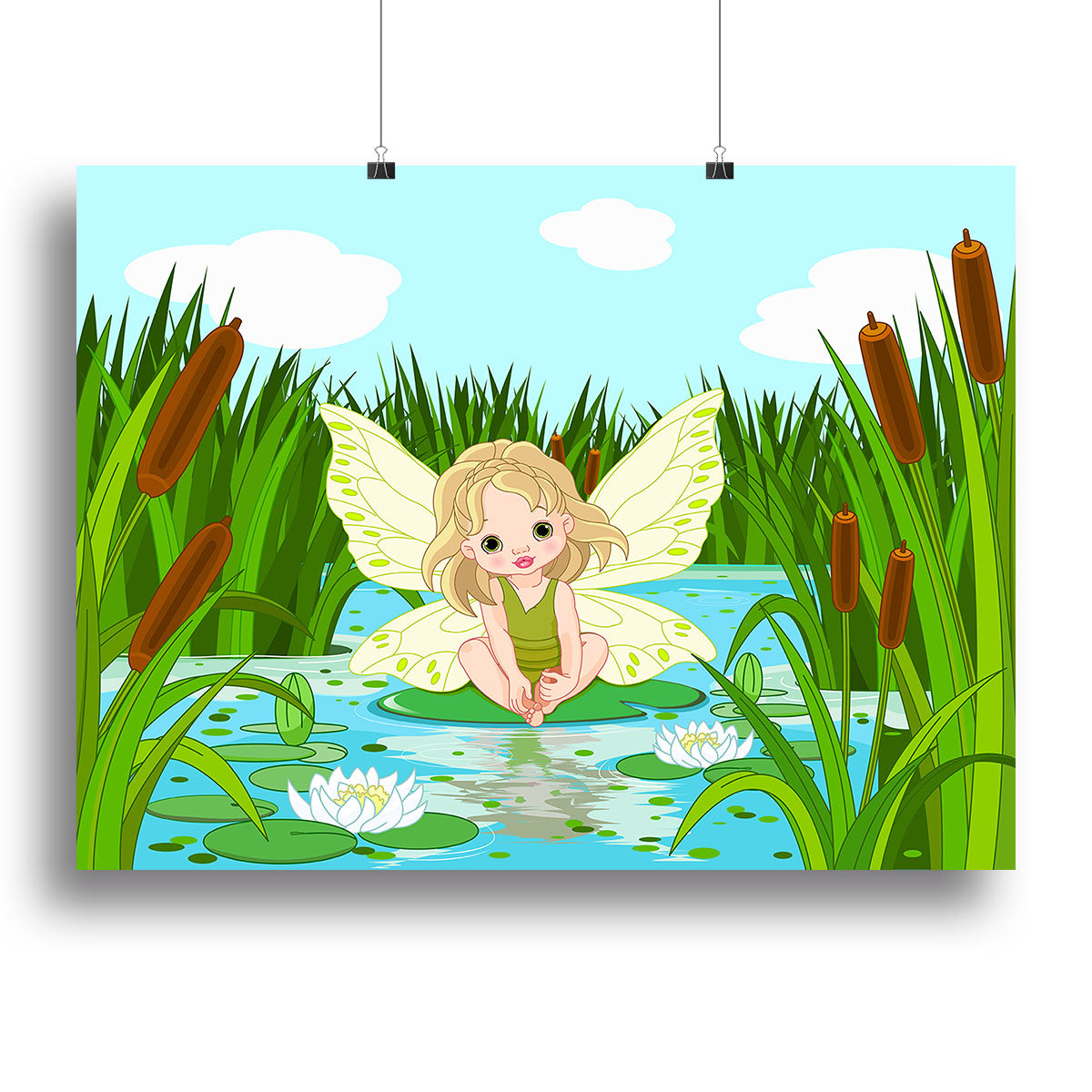 cute fairy sitting in leaf of lily Canvas Print or Poster - Canvas Art Rocks - 2