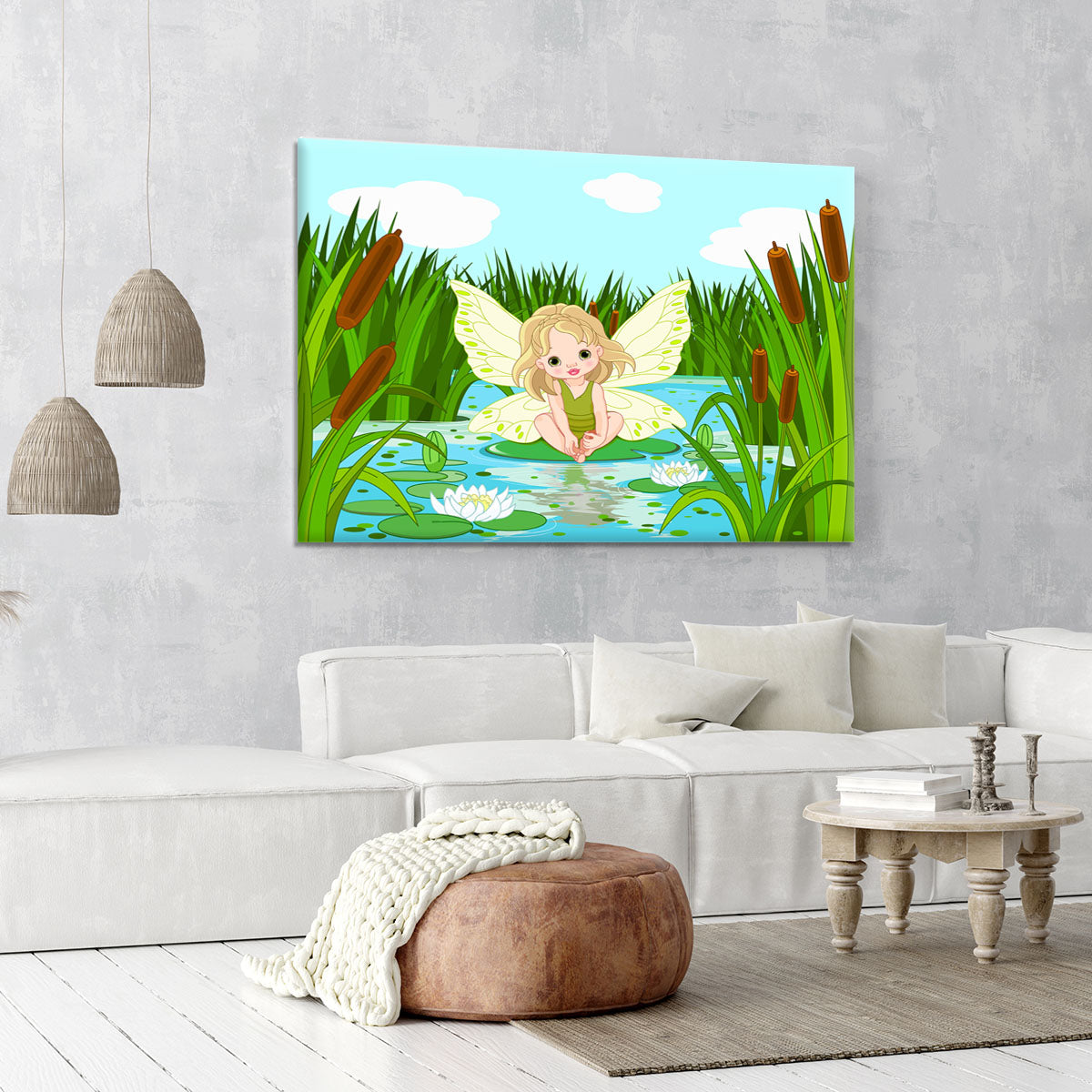 cute fairy sitting in leaf of lily Canvas Print or Poster - Canvas Art Rocks - 6