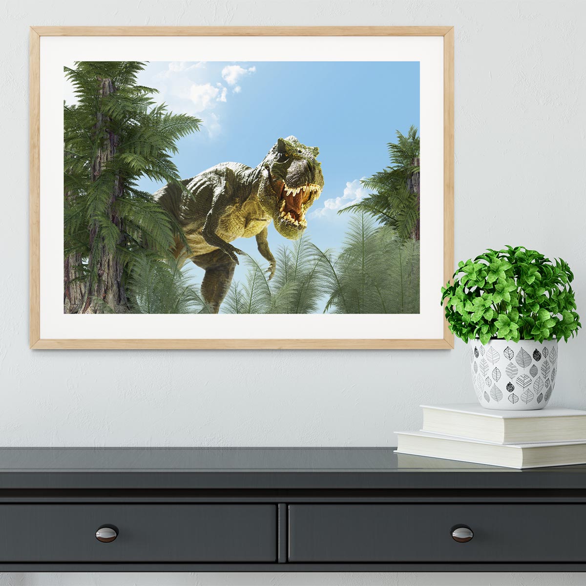 dinosaur in the jungle background Framed Print - Canvas Art Rocks - 3