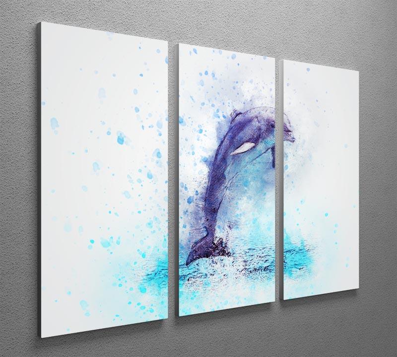 dolphin Painting 3 Split Panel Canvas Print - Canvas Art Rocks - 2