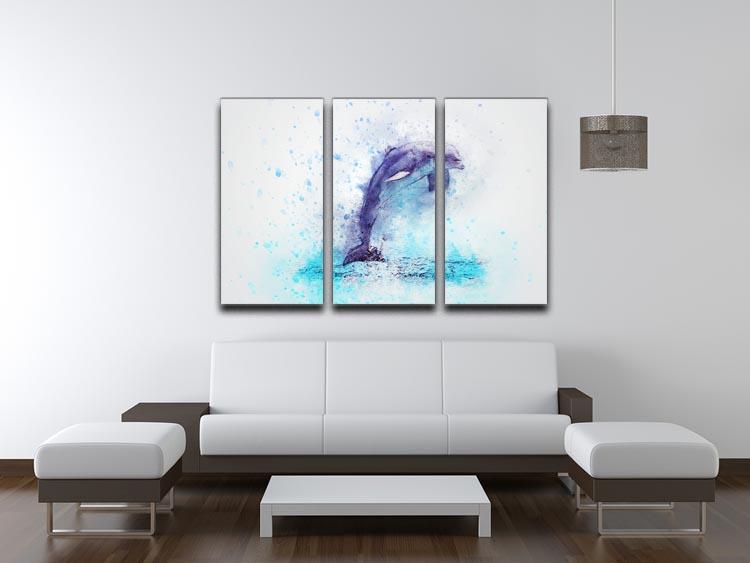 dolphin Painting 3 Split Panel Canvas Print - Canvas Art Rocks - 3