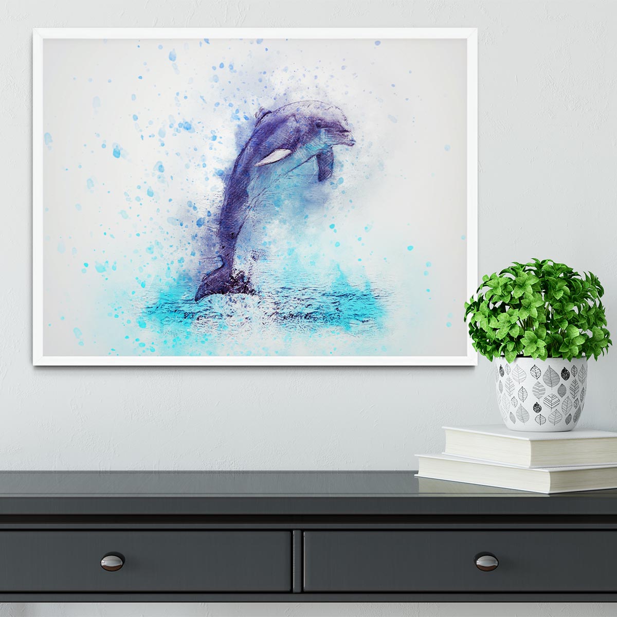 dolphin Painting Framed Print - Canvas Art Rocks -6