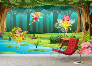 fairies flying in the jungle Wall Mural Wallpaper - Canvas Art Rocks - 3