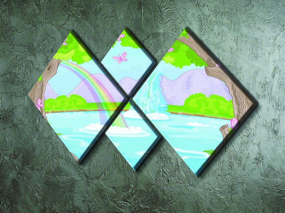 fairy landscape with Fabulous Waterfall 4 Square Multi Panel Canvas - Canvas Art Rocks - 2