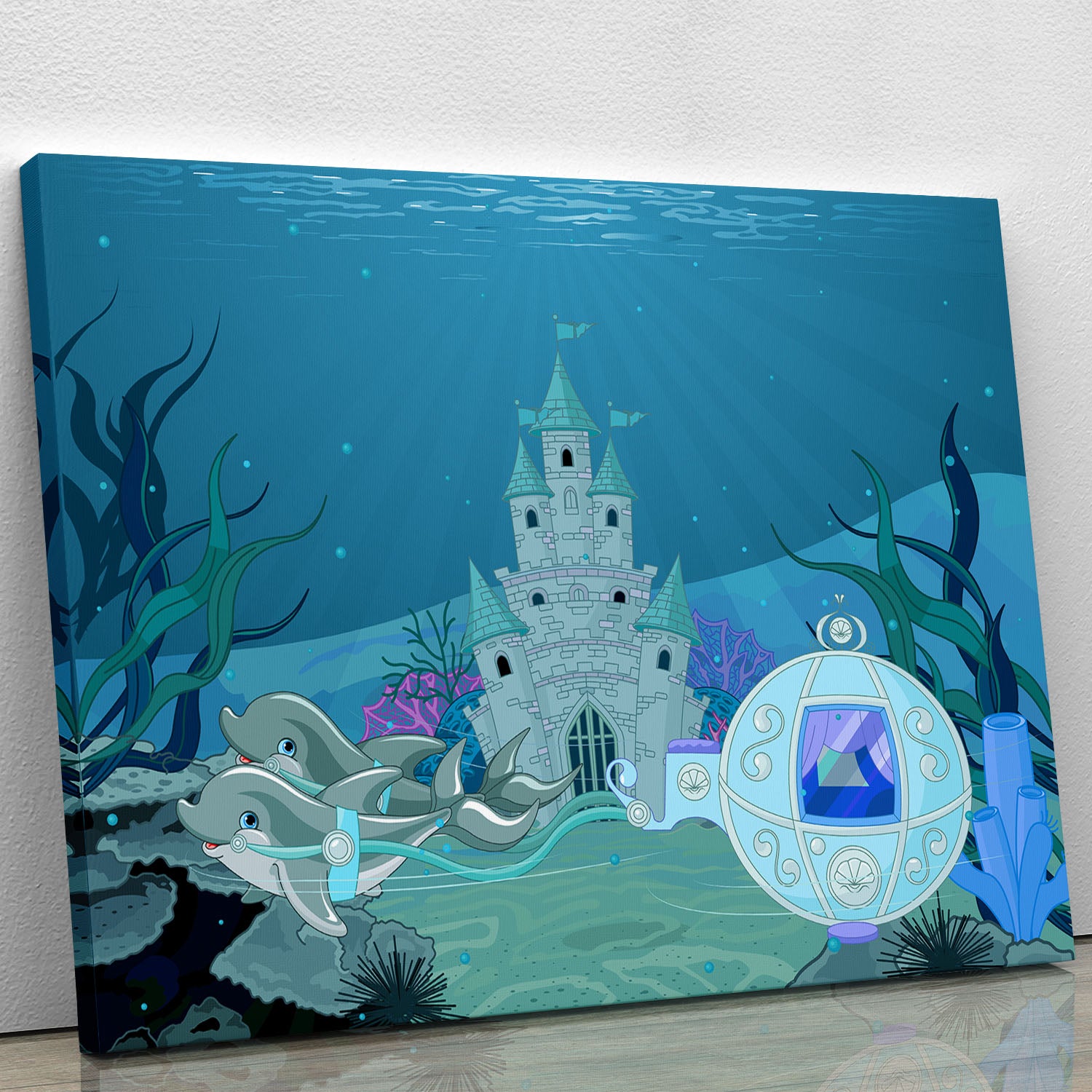 fairytale dolphin carriage on ocean Canvas Print or Poster - Canvas Art Rocks - 1