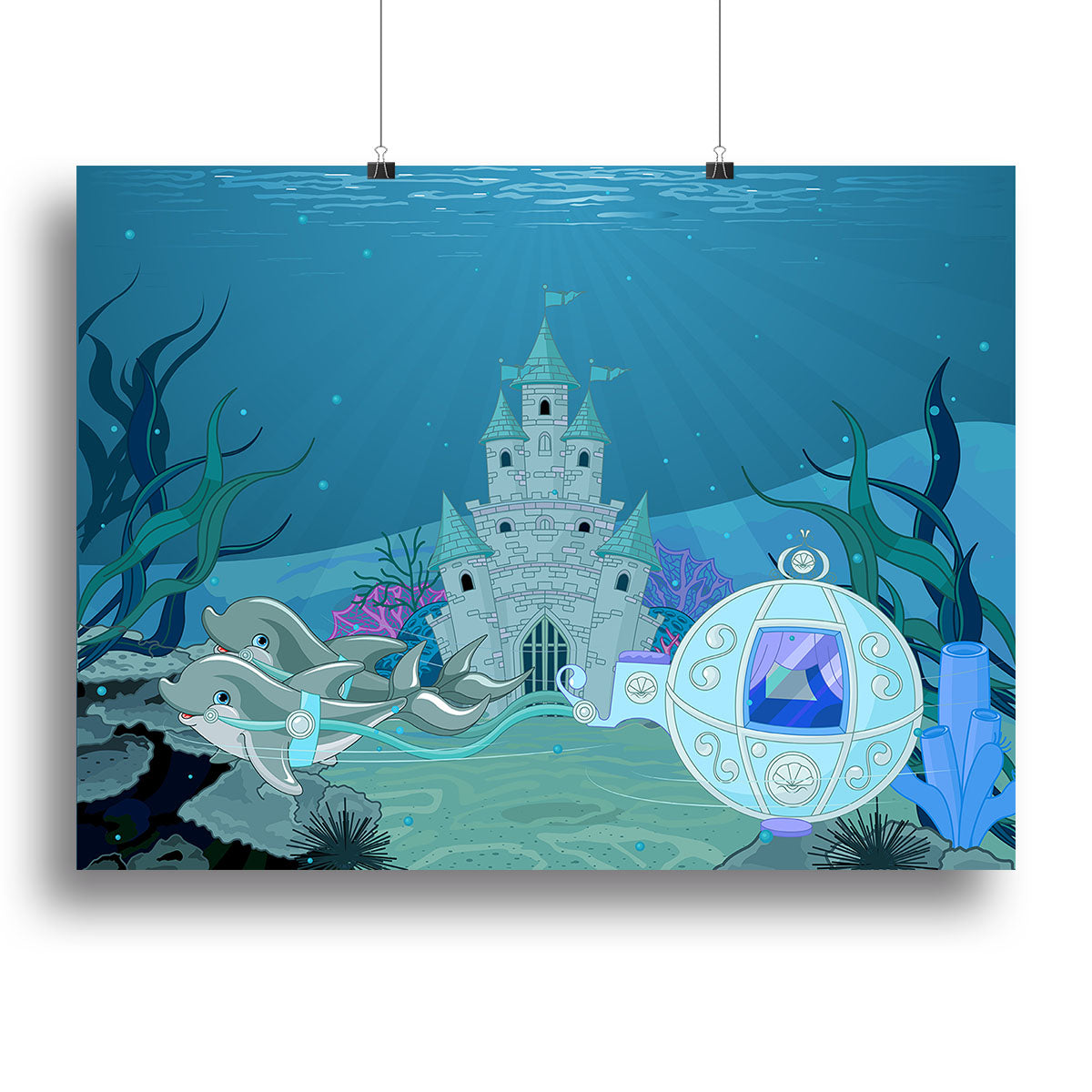 fairytale dolphin carriage on ocean Canvas Print or Poster - Canvas Art Rocks - 2