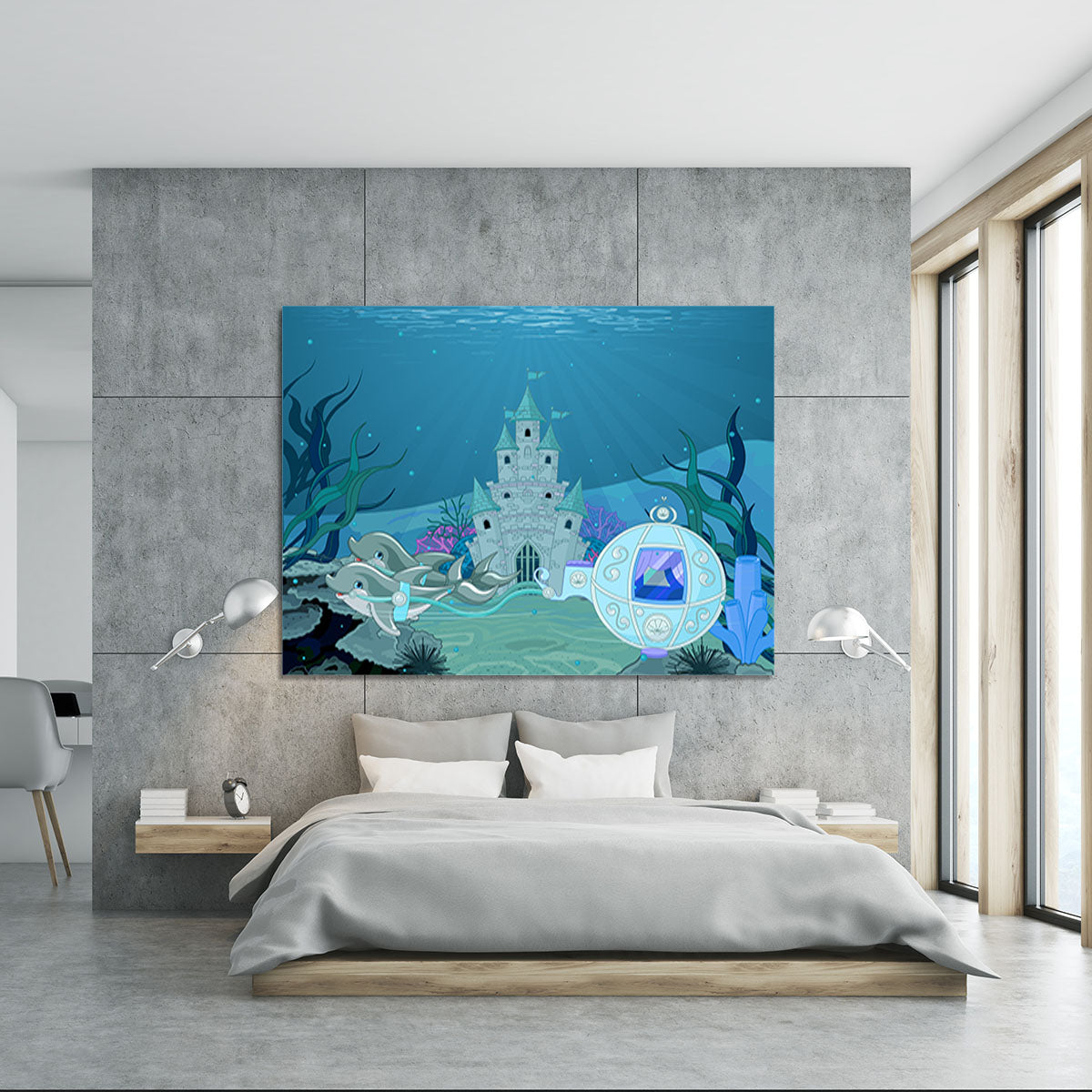 fairytale dolphin carriage on ocean Canvas Print or Poster - Canvas Art Rocks - 5