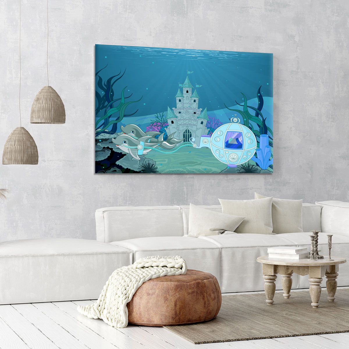 fairytale dolphin carriage on ocean Canvas Print or Poster - Canvas Art Rocks - 6