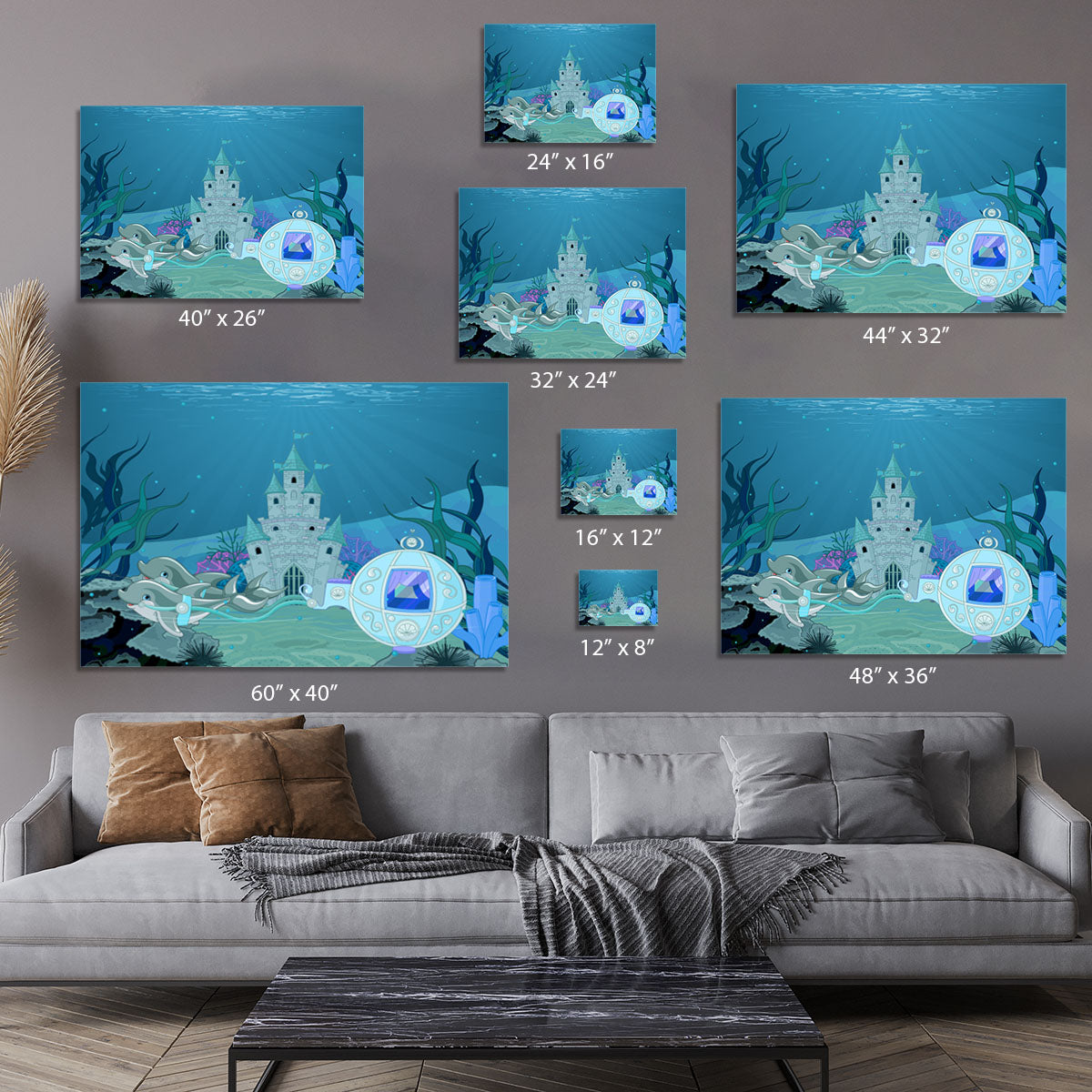 fairytale dolphin carriage on ocean Canvas Print or Poster - Canvas Art Rocks - 7