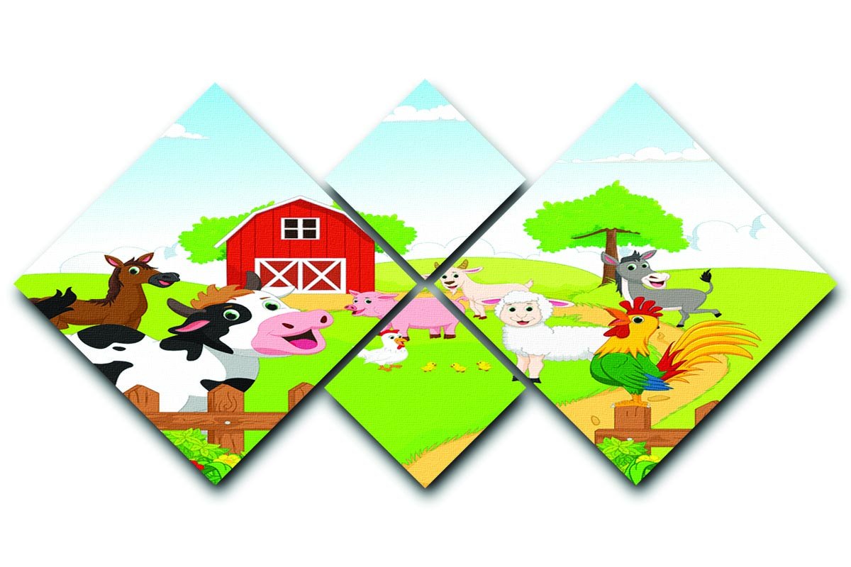 farm animals with background 4 Square Multi Panel Canvas - Canvas Art Rocks - 1