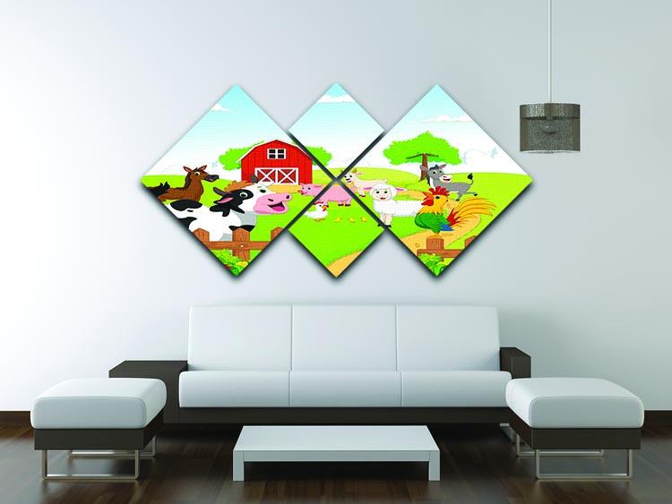 farm animals with background 4 Square Multi Panel Canvas - Canvas Art Rocks - 3