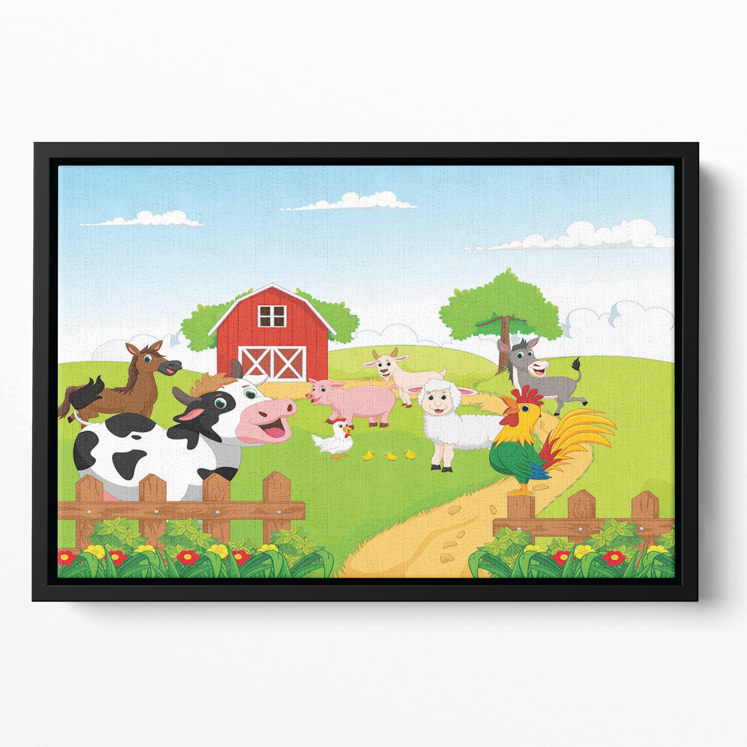 farm animals with background Floating Framed Canvas