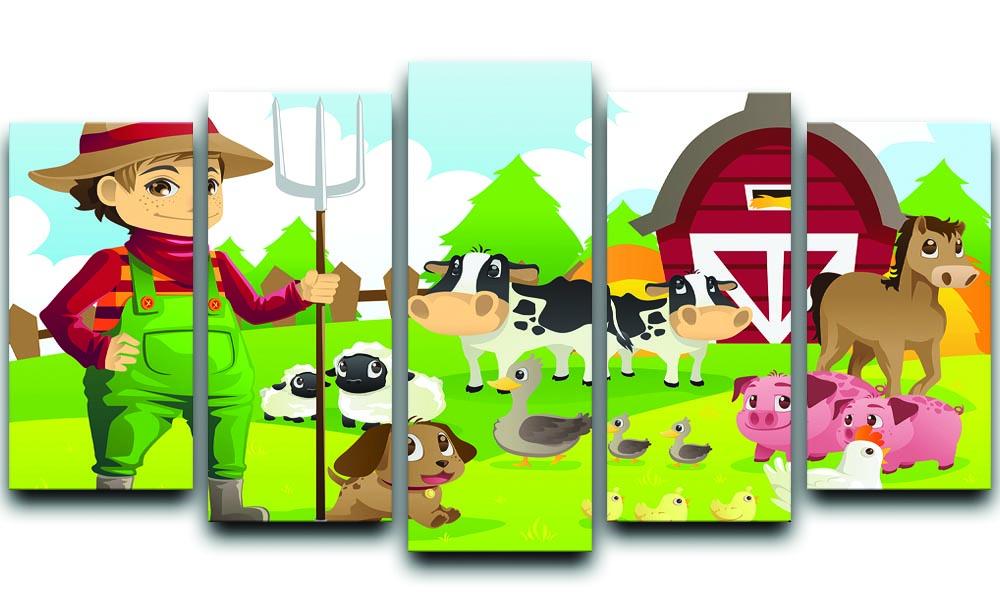 farmer at his farm with a bunch of farm animals 5 Split Panel Canvas - Canvas Art Rocks - 1