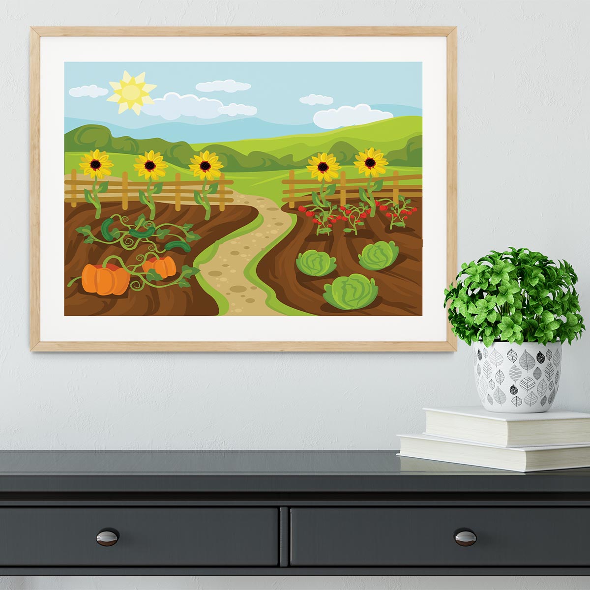 garden flat cartoon Framed Print - Canvas Art Rocks - 3