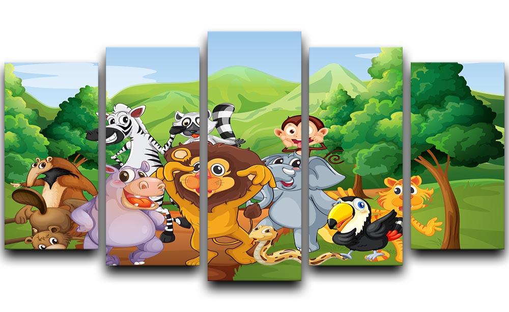 group of animals at the jungle 5 Split Panel Canvas - Canvas Art Rocks - 1