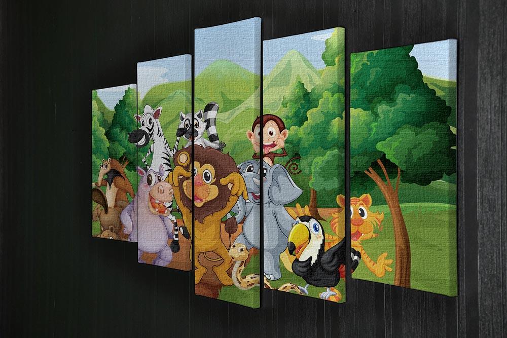 group of animals at the jungle 5 Split Panel Canvas - Canvas Art Rocks - 2