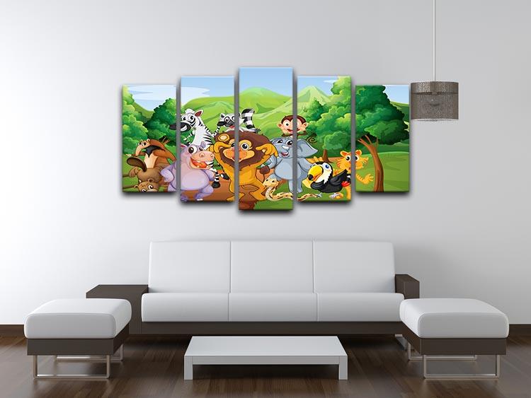 group of animals at the jungle 5 Split Panel Canvas - Canvas Art Rocks - 3