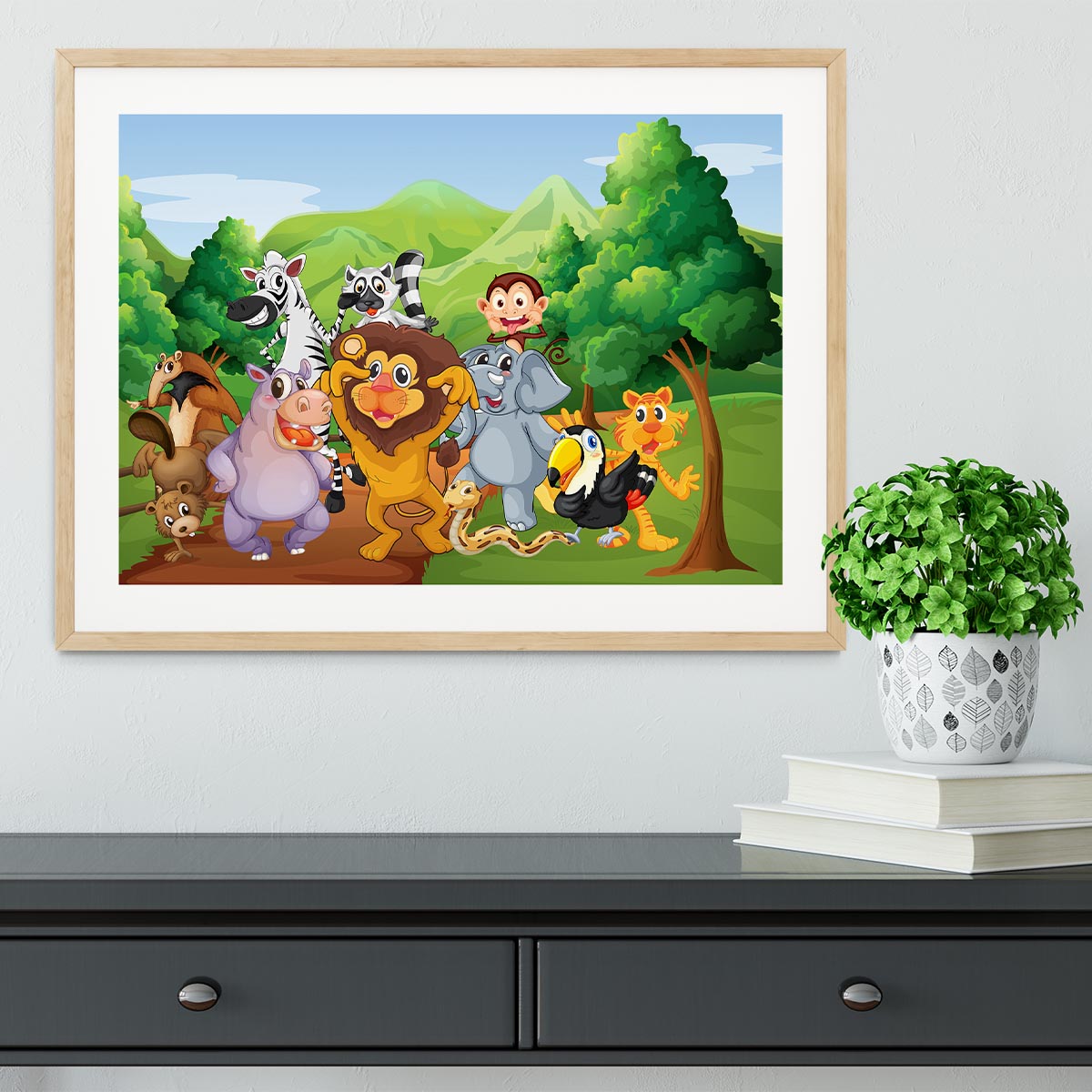 group of animals at the jungle Framed Print - Canvas Art Rocks - 3