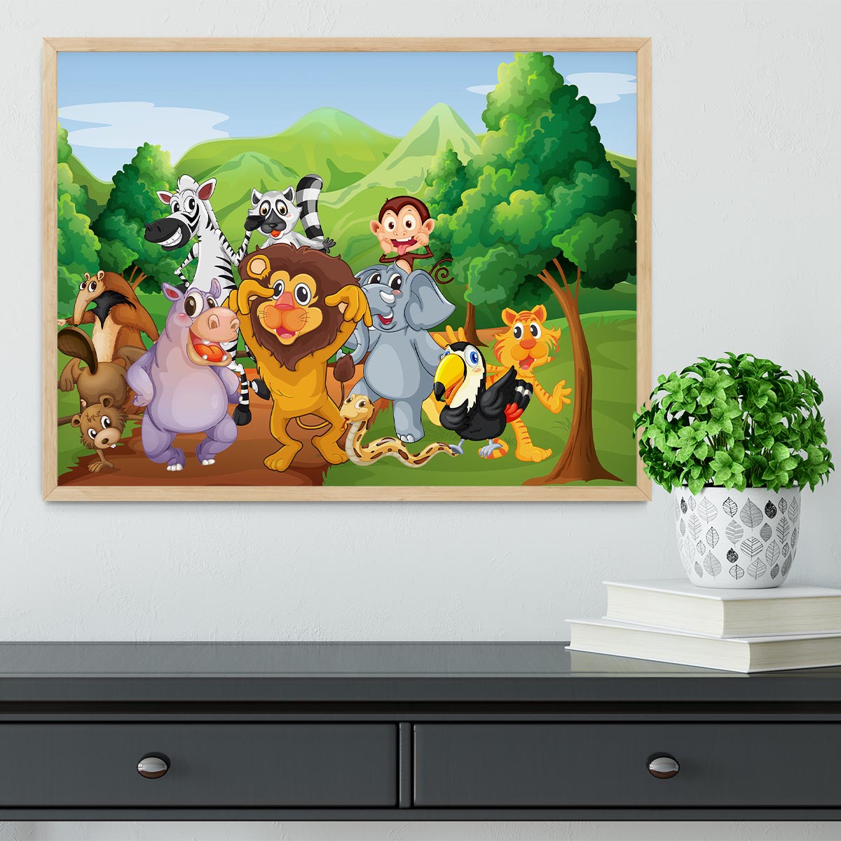 group of animals at the jungle Framed Print - Canvas Art Rocks - 4