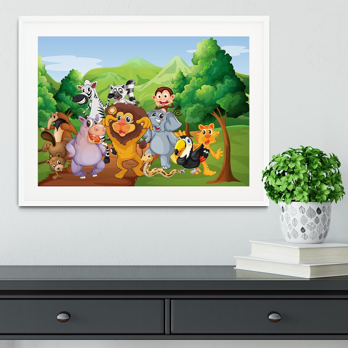 group of animals at the jungle Framed Print - Canvas Art Rocks - 5