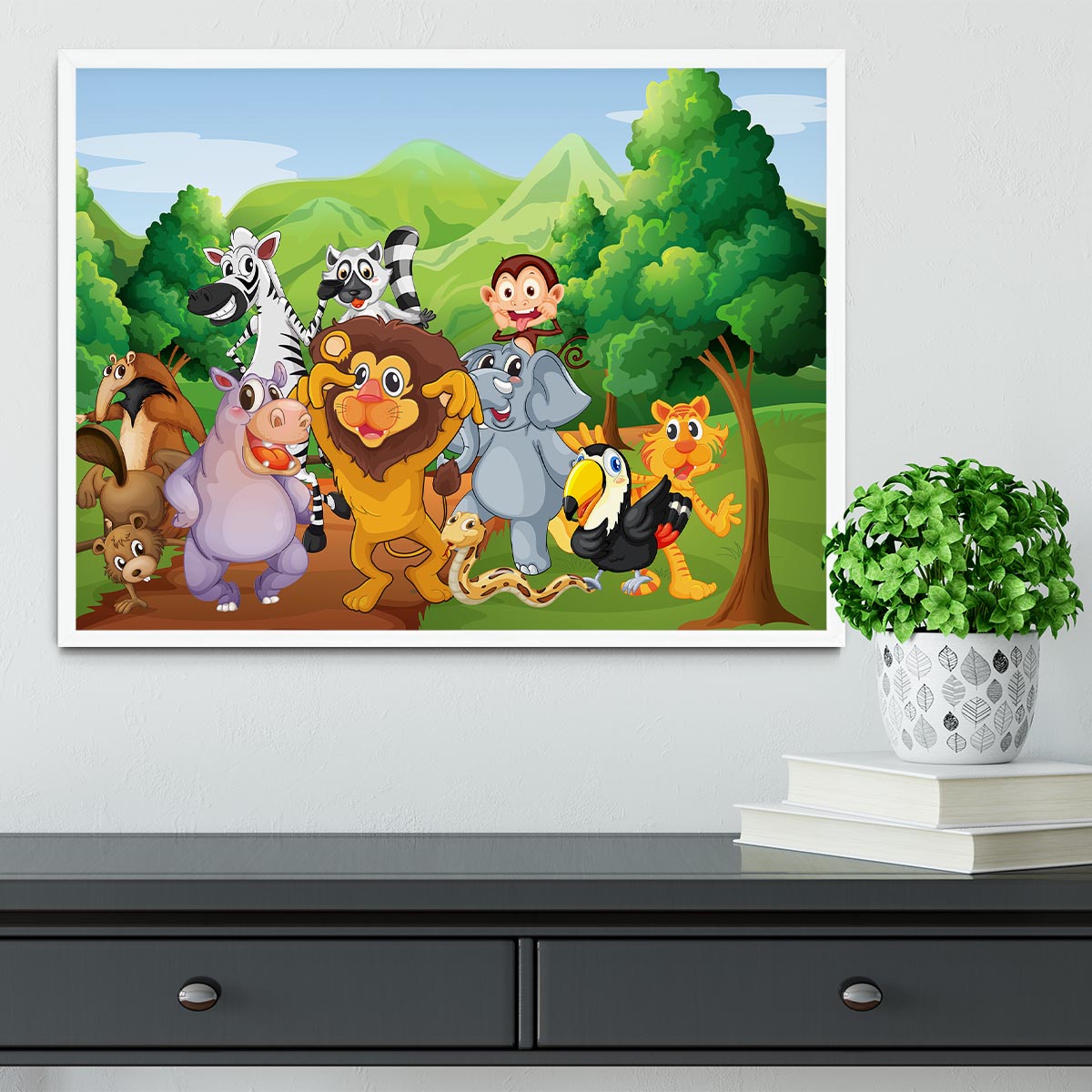 group of animals at the jungle Framed Print - Canvas Art Rocks -6