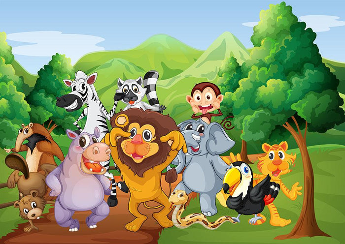 group of animals at the jungle Wall Mural Wallpaper