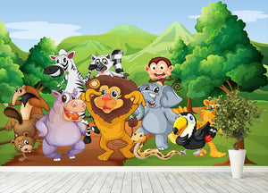 group of animals at the jungle Wall Mural Wallpaper - Canvas Art Rocks - 4