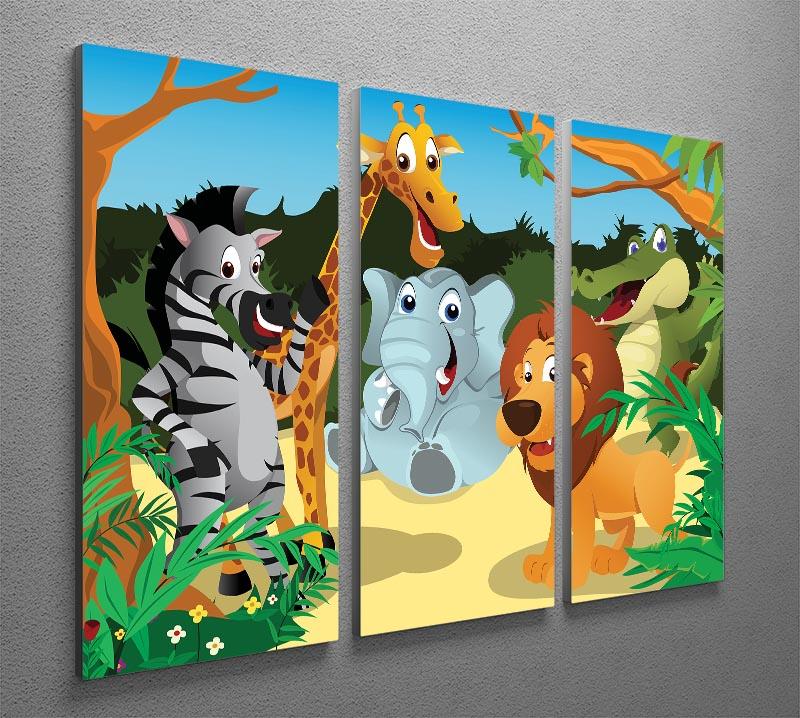 group of wild African animals in the jungle 3 Split Panel Canvas Print - Canvas Art Rocks - 2