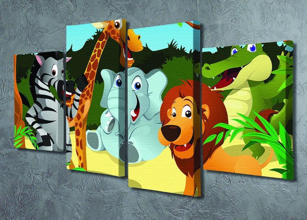 group of wild African animals in the jungle 4 Split Panel Canvas - Canvas Art Rocks - 2