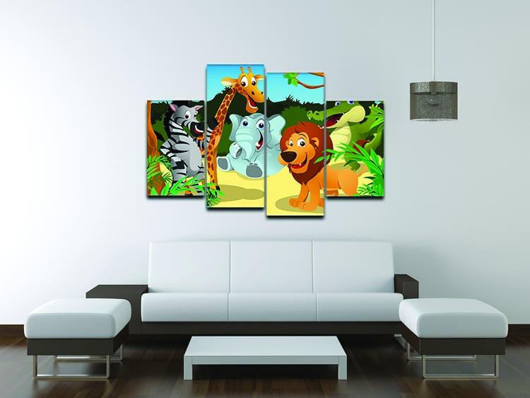 group of wild African animals in the jungle 4 Split Panel Canvas - Canvas Art Rocks - 3