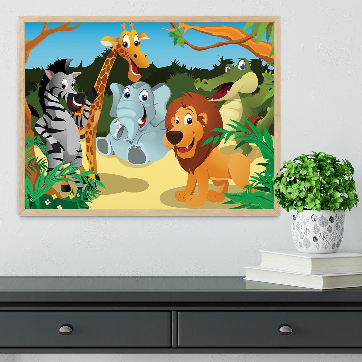 group of wild African animals in the jungle Framed Print - Canvas Art Rocks - 4