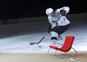 ice hockey player kicking with stick Wall Mural Wallpaper - Canvas Art Rocks - 2