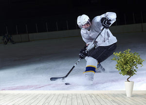 ice hockey player kicking with stick Wall Mural Wallpaper - Canvas Art Rocks - 4