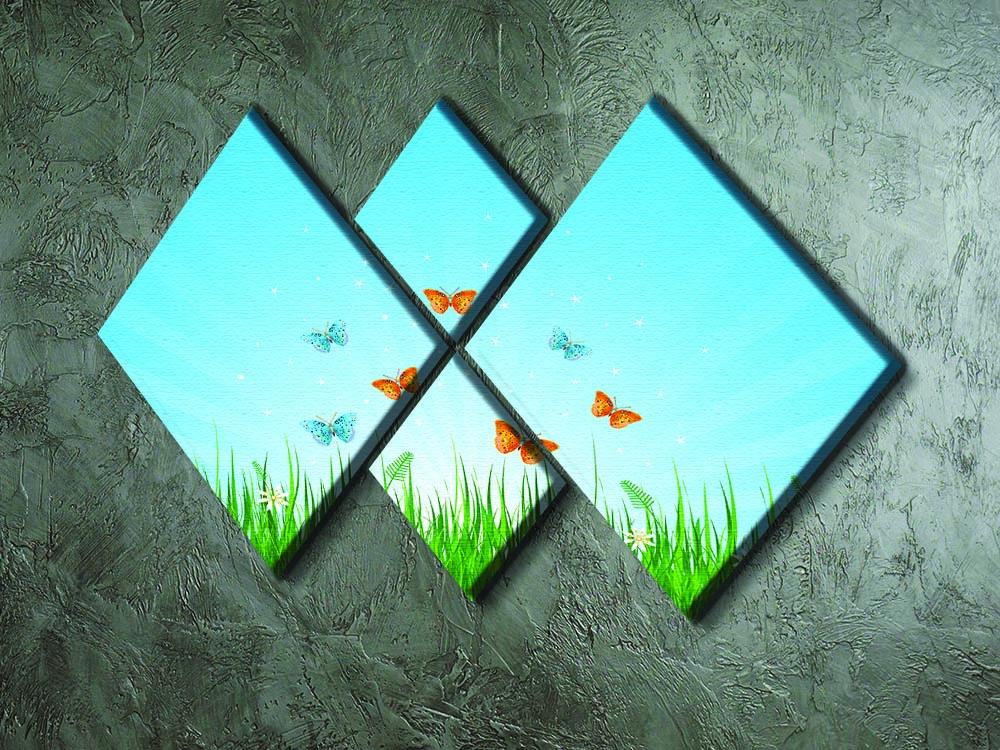 illustration of grassy field and butterflies 4 Square Multi Panel Canvas - Canvas Art Rocks - 2