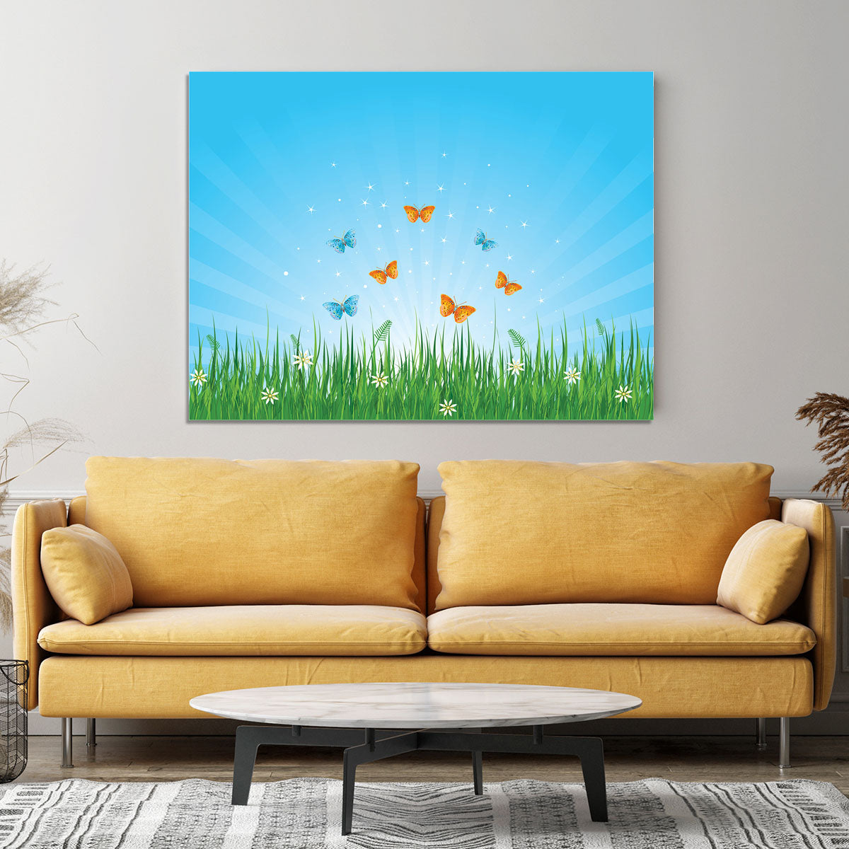 illustration of grassy field and butterflies Canvas Print or Poster - Canvas Art Rocks - 4
