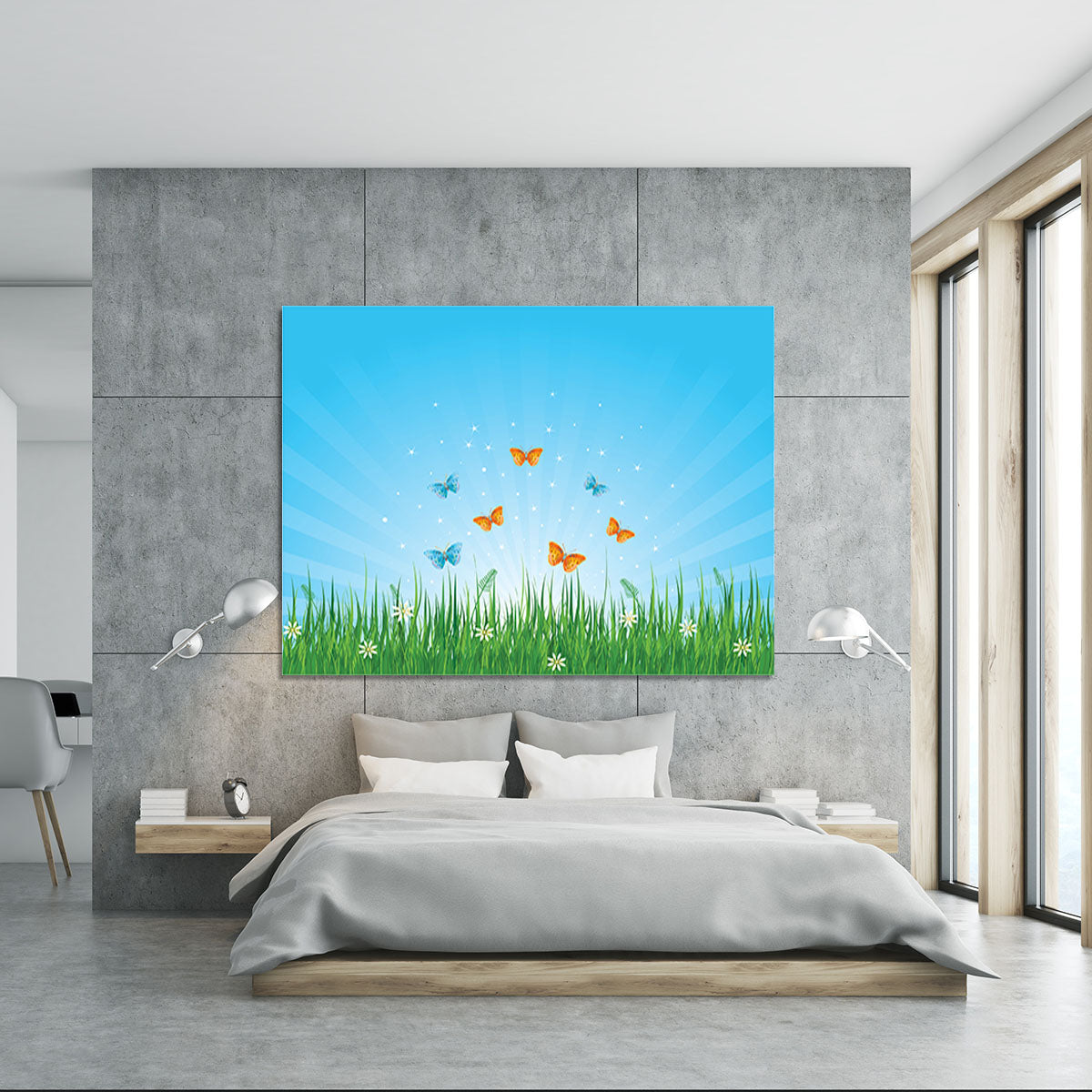 illustration of grassy field and butterflies Canvas Print or Poster - Canvas Art Rocks - 5