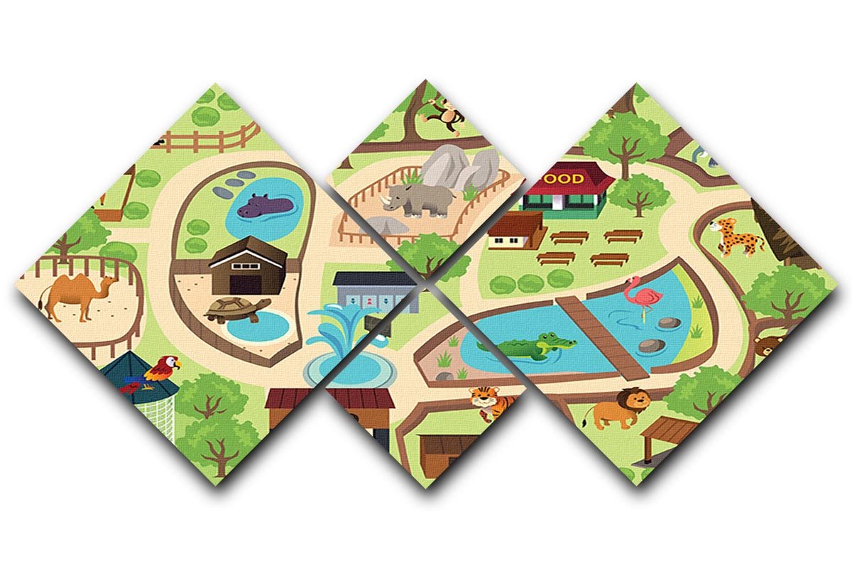 illustration of map of a zoo park 4 Square Multi Panel Canvas  - Canvas Art Rocks - 1