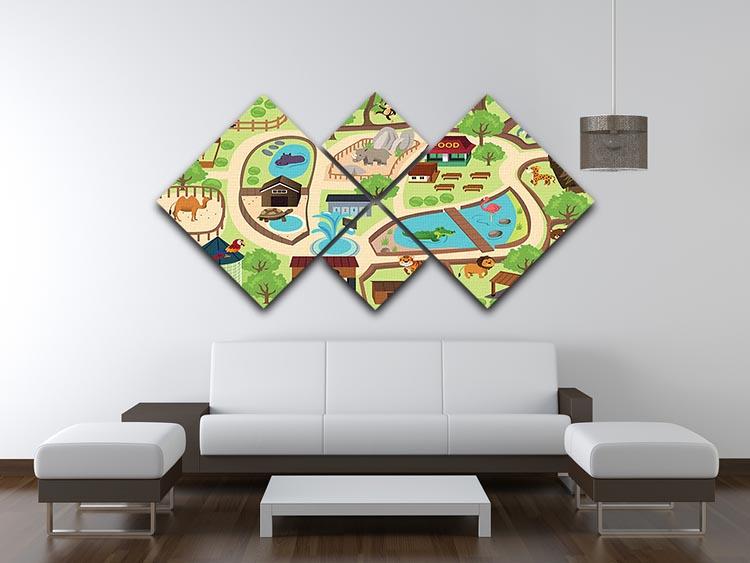 illustration of map of a zoo park 4 Square Multi Panel Canvas  - Canvas Art Rocks - 3