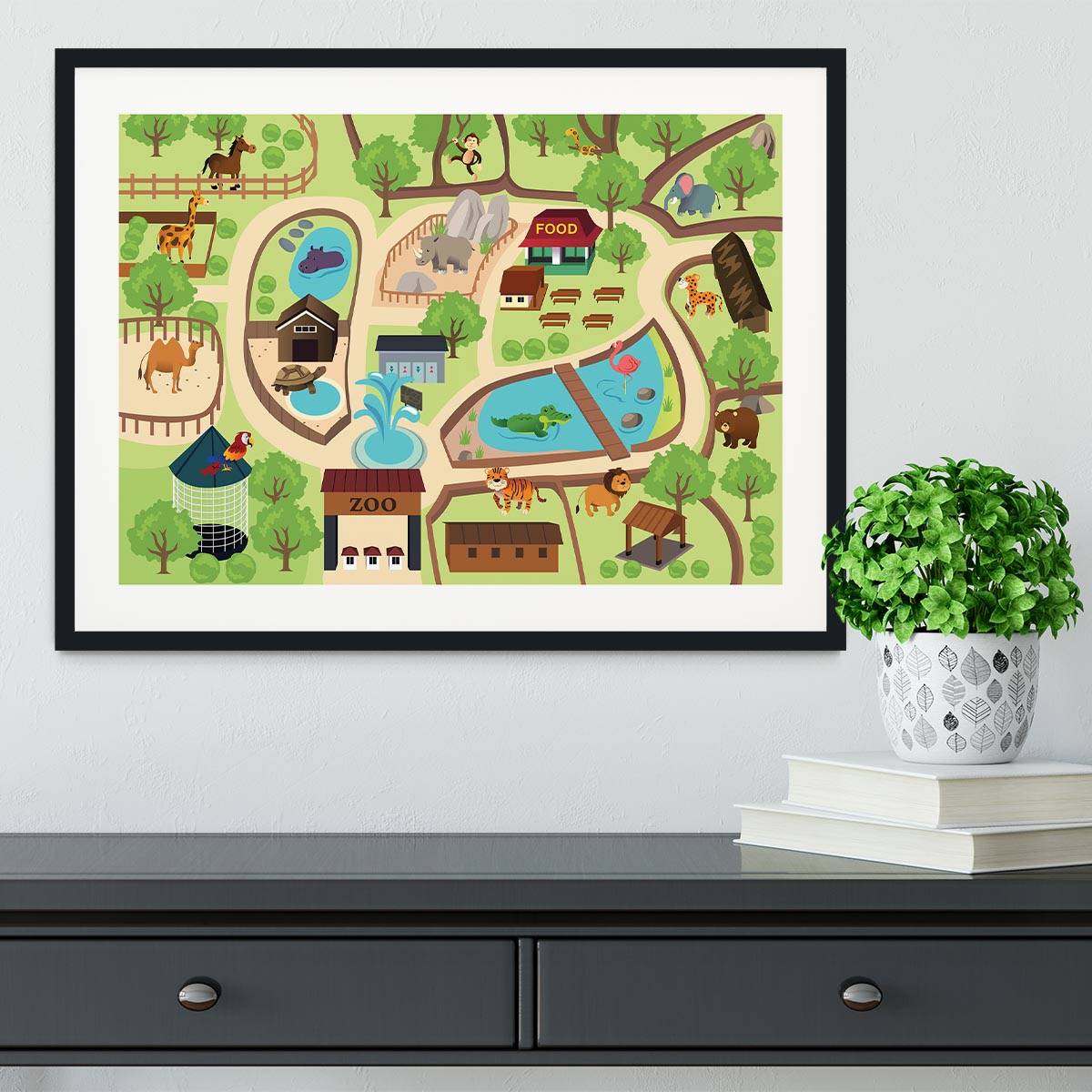 illustration of map of a zoo park Framed Print - Canvas Art Rocks - 1
