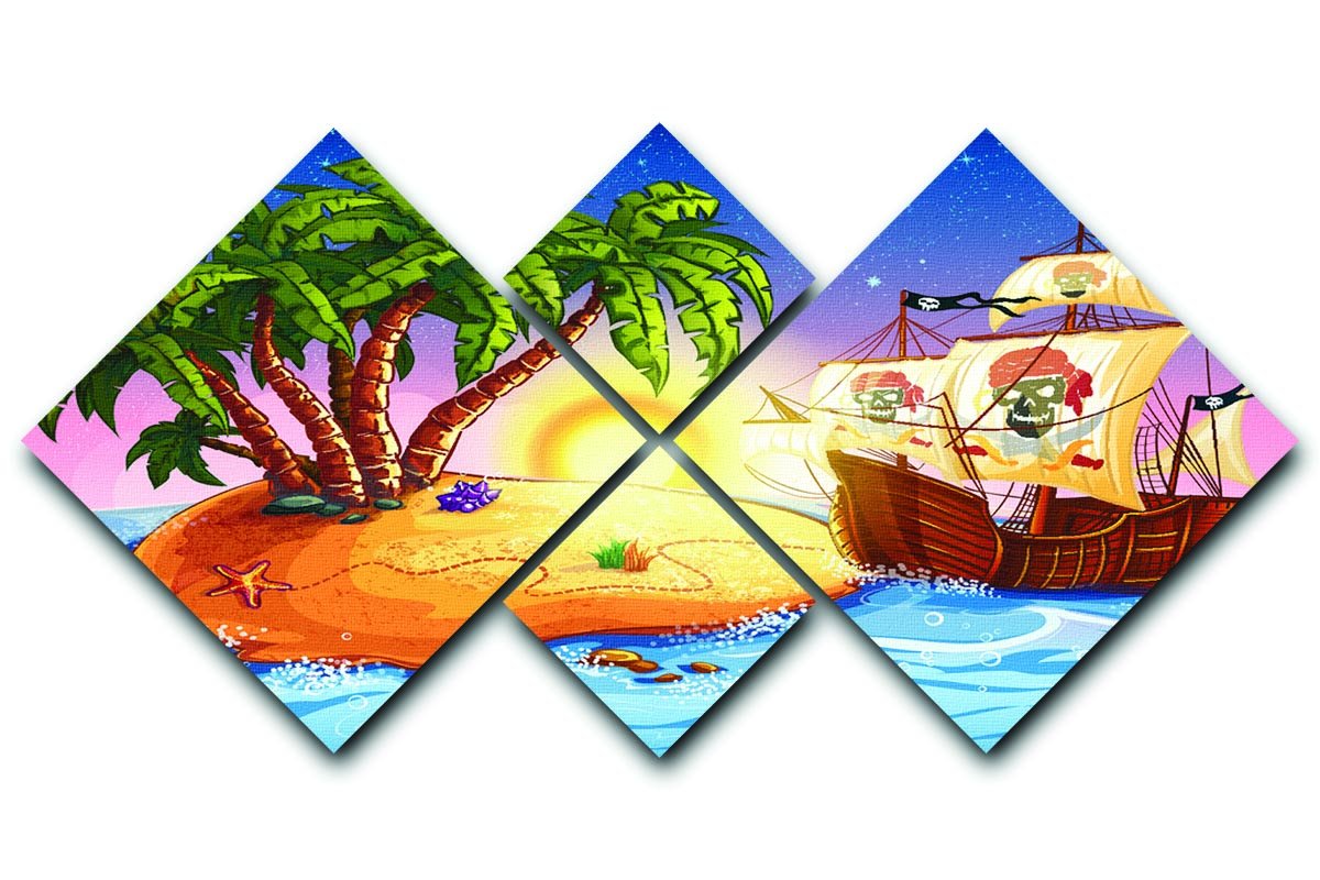 island with a pirate ship 4 Square Multi Panel Canvas  - Canvas Art Rocks - 1