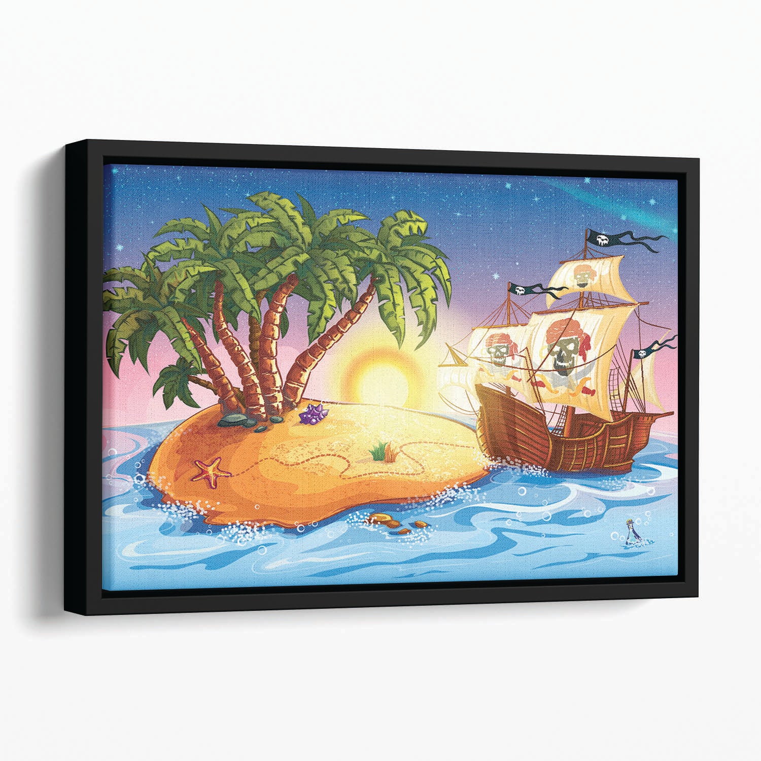 island with a pirate ship Floating Framed Canvas