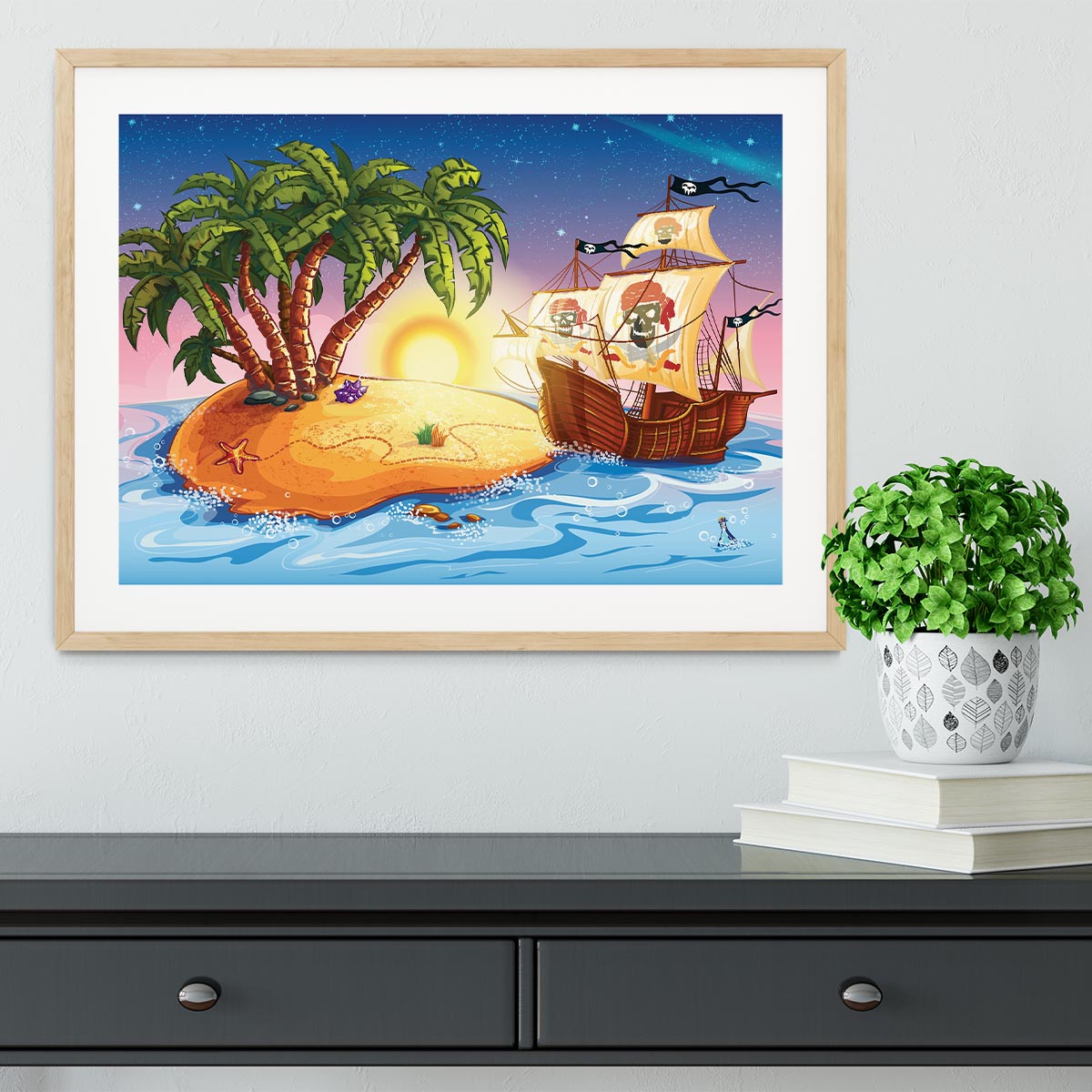 island with a pirate ship Framed Print - Canvas Art Rocks - 3