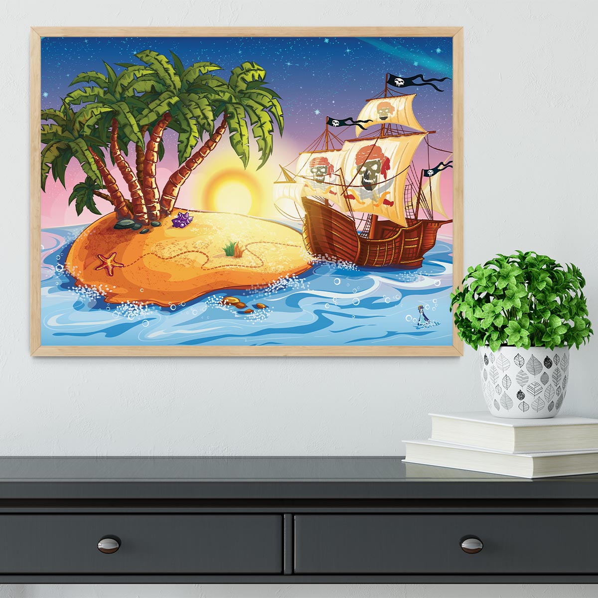 island with a pirate ship Framed Print - Canvas Art Rocks - 4