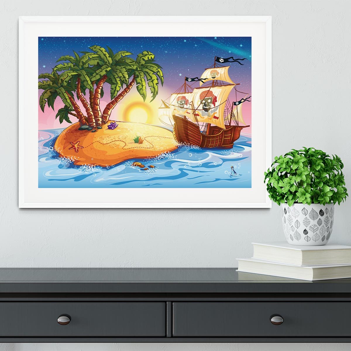 island with a pirate ship Framed Print - Canvas Art Rocks - 5