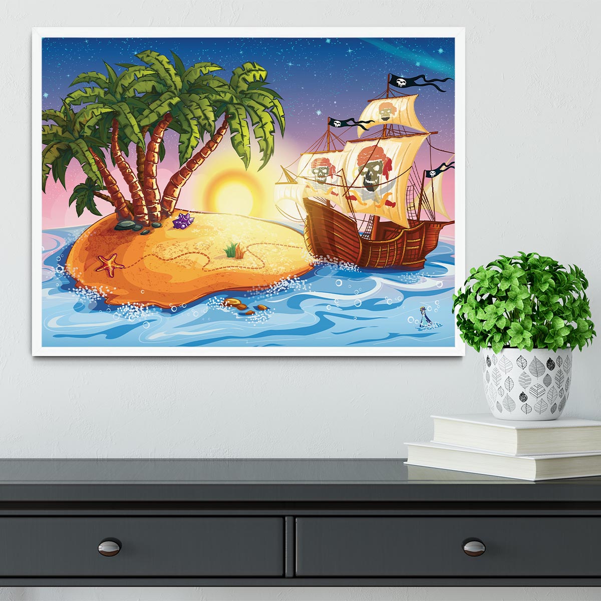 island with a pirate ship Framed Print - Canvas Art Rocks -6