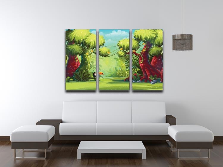 jungle with bird toucan 3 Split Panel Canvas Print - Canvas Art Rocks - 3