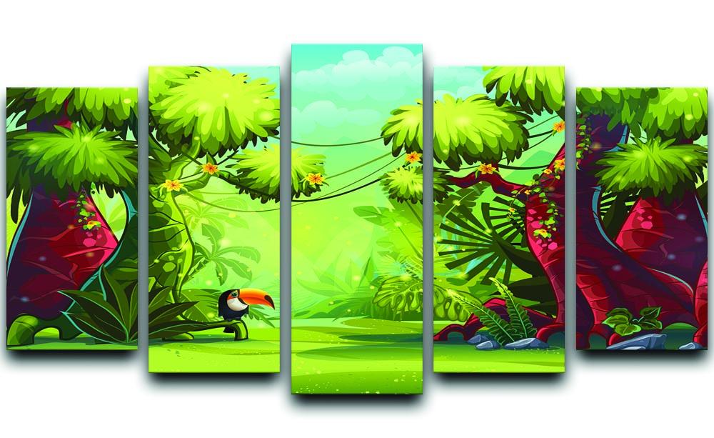 jungle with bird toucan 5 Split Panel Canvas - Canvas Art Rocks - 1